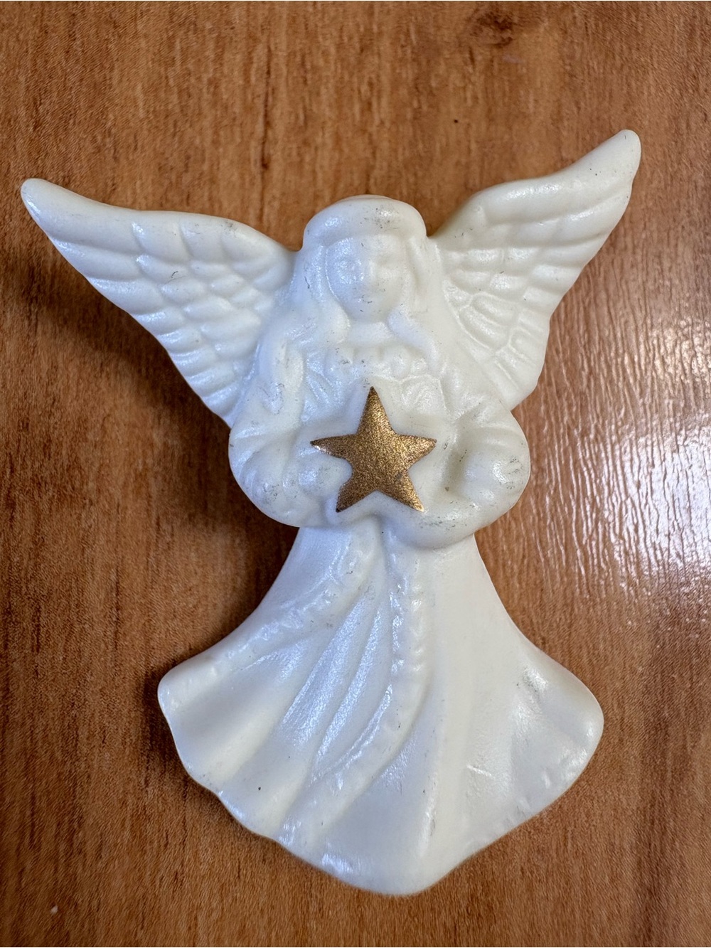 Vintage Lenox Porcelain White Angel Figurine with Gold Star Brooch Pin